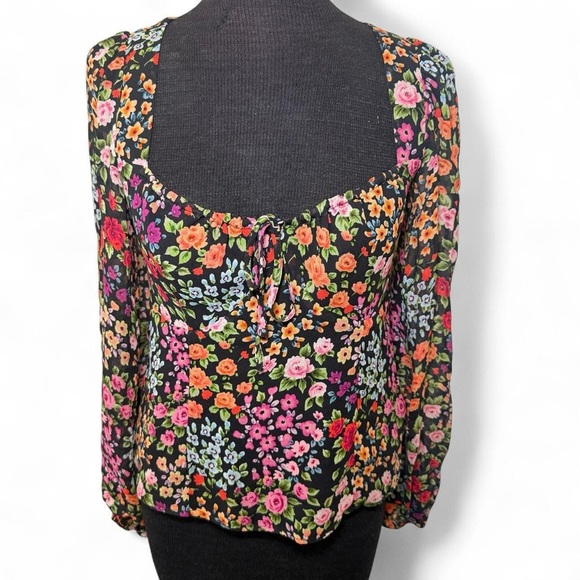 Yumi Kim Olivia Top Women's Long Sleeve Multicolor Floral Tie Neck Size M - Picture 3 of 8